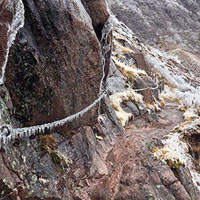 The chain at the narrowest part of the trail, full of icicles.